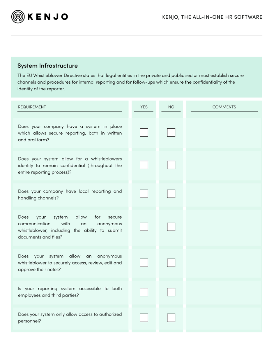 Free EU Whistleblower Directive Checklist | Kenjo